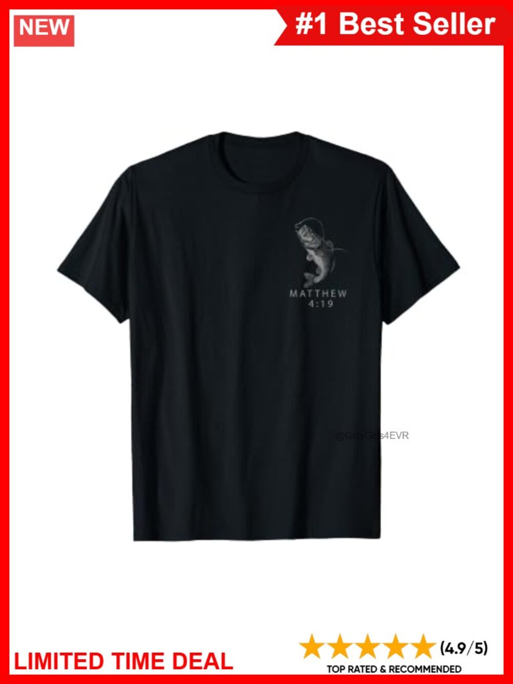 Fishers of Men Matthew 4:19 Fishing Faith T-Shirt